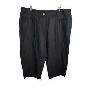 Relativity Women Black 20W Boho Linen Crop Drawstring Capris Pocket Beach Preppy